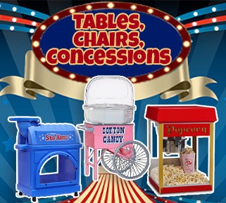 tents, tables, chairs and concessions rentals