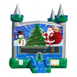 Santa and Snowman with Christmas Tree Green Castle